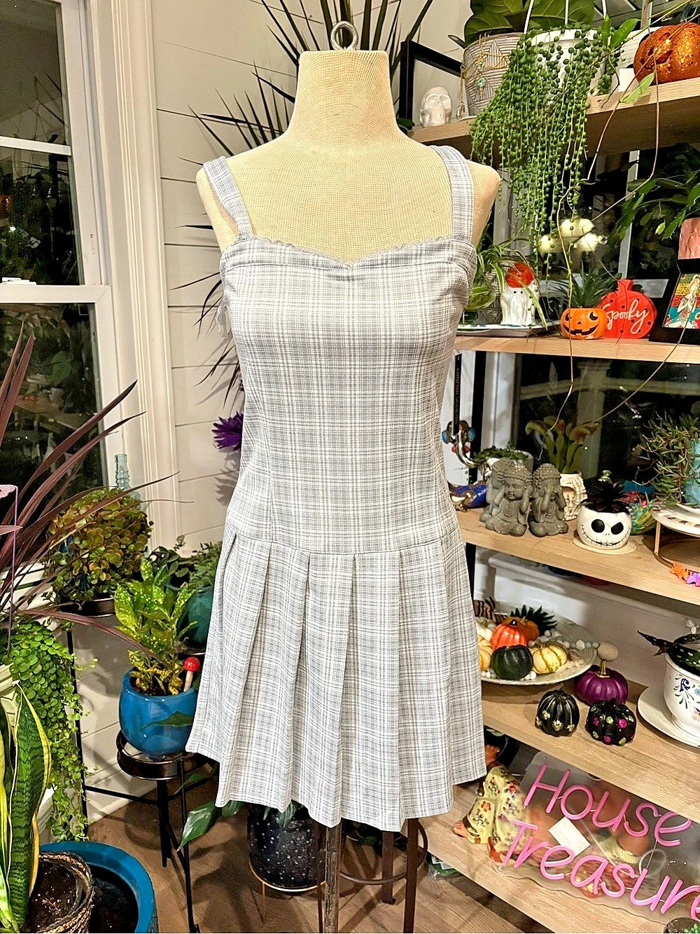Derek Heart Plaid Mini Dress Gray & White Size Large NWT